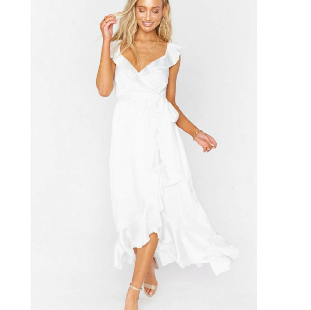 Show me your MuMu SAMANTHA RUFFLE Wrap High-low Ivory Dress